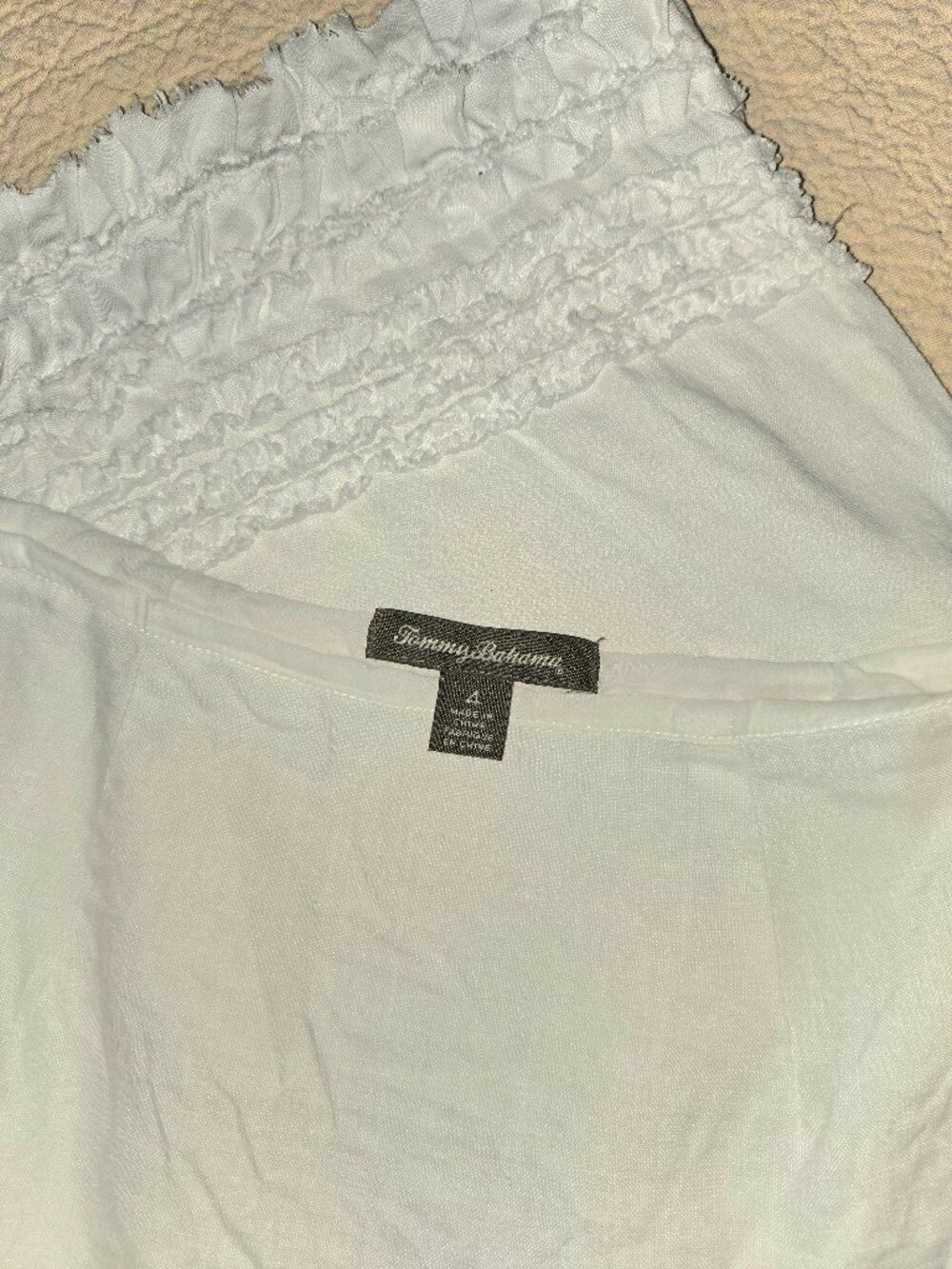 TOMMY BAHAMA White Linen Skirt with Smocked Ruffles - Picture 4 of 10